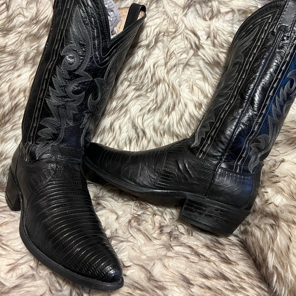 Dan Post Men Top Quality Black LIZARD & Leather western Boots Sz 9 - Picture 12 of 12